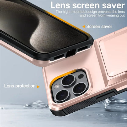 For iPhone 13 Pro Max Cases Card Slot TPU+PC Kickstand Phone Case