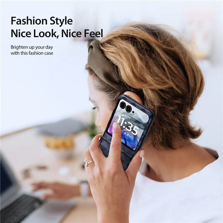 DUX DUCIS Fitt Series for Motorola Razr 50 5G Case Rhombus Leather+TPU Phone Cover