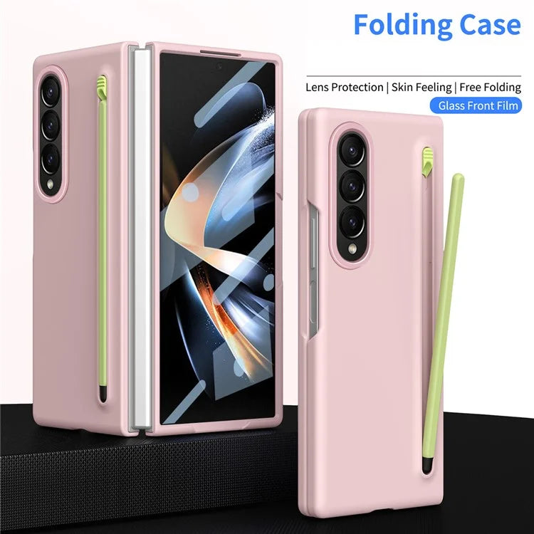 For Samsung Galaxy Z Fold4 5G Case Hard PC Phone Cover with Tempered Glass Film and Stylus