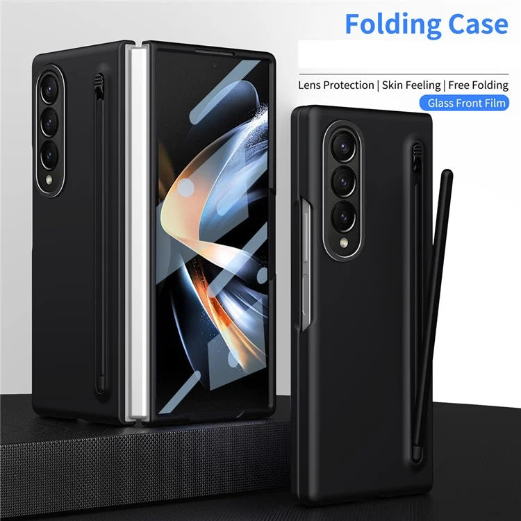 For Samsung Galaxy Z Fold4 5G Case Hard PC Phone Cover with Tempered Glass Film and Stylus