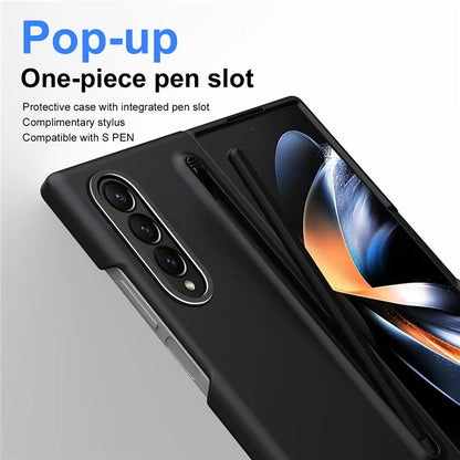 For Samsung Galaxy Z Fold4 5G Case Hard PC Phone Cover with Tempered Glass Film and Stylus