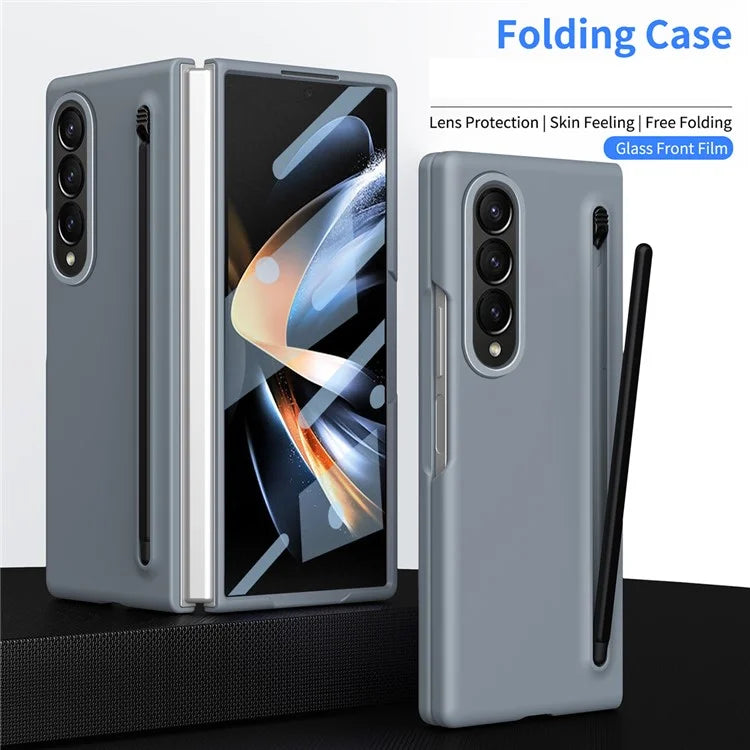 For Samsung Galaxy Z Fold4 5G Case Hard PC Phone Cover with Tempered Glass Film and Stylus