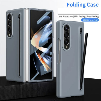 For Samsung Galaxy Z Fold4 5G Case Hard PC Phone Cover with Tempered Glass Film and Stylus