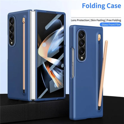 For Samsung Galaxy Z Fold4 5G Case Hard PC Phone Cover with Tempered Glass Film and Stylus