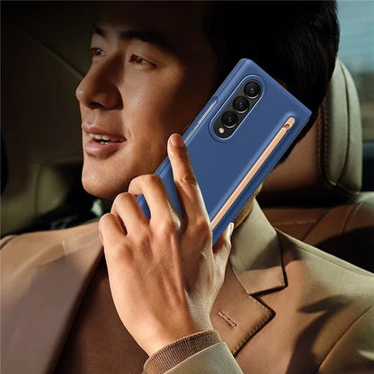 For Samsung Galaxy Z Fold4 5G Case Hard PC Phone Cover with Tempered Glass Film and Stylus