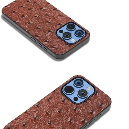 ABEEL For iPhone 16 Pro Max Case Ostrich Texture Genuine Cow Leather Back Phone Cover