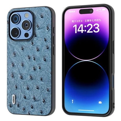 ABEEL For iPhone 16 Pro Max Case Ostrich Texture Genuine Cow Leather Back Phone Cover
