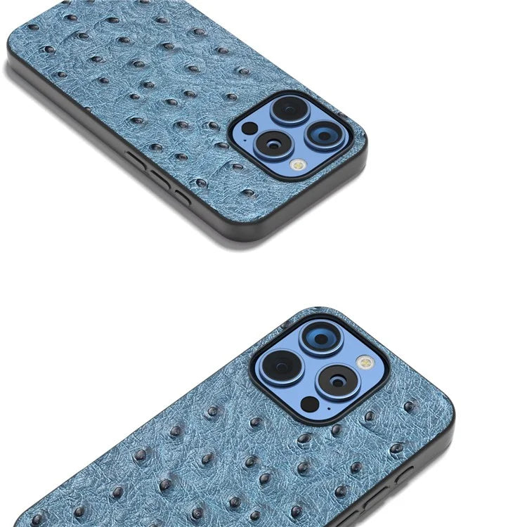 ABEEL For iPhone 16 Pro Max Case Ostrich Texture Genuine Cow Leather Back Phone Cover