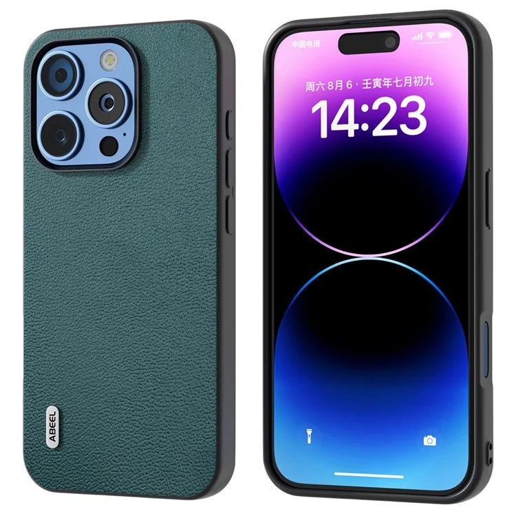 ABEEL For iPhone 16 Pro Max Case Genuine Cow Leather Coated PC+TPU Phone Cover