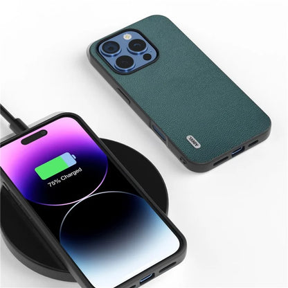 ABEEL For iPhone 16 Pro Max Case Genuine Cow Leather Coated PC+TPU Phone Cover