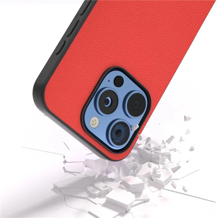 ABEEL For iPhone 16 Pro Max Case Genuine Cow Leather Coated PC+TPU Phone Cover