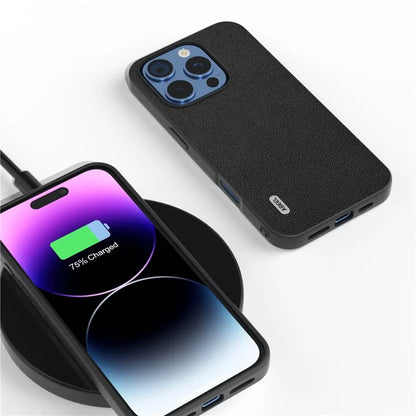 ABEEL For iPhone 16 Pro Max Case Genuine Cow Leather Coated PC+TPU Phone Cover