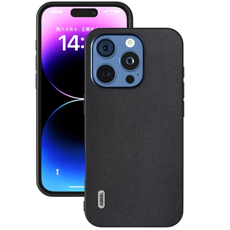ABEEL For iPhone 16 Pro Max Case Genuine Cow Leather+PC+TPU Protective Phone Cover