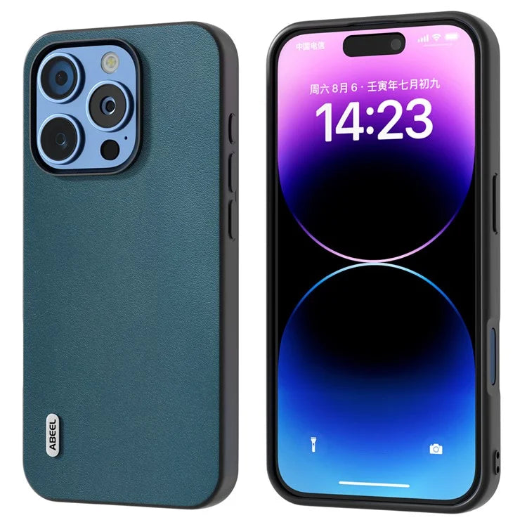 ABEEL For iPhone 16 Pro Max Case Genuine Cow Leather+PC+TPU Protective Phone Cover