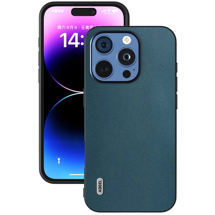 ABEEL For iPhone 16 Pro Max Case Genuine Cow Leather+PC+TPU Protective Phone Cover