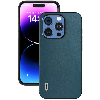 ABEEL For iPhone 16 Pro Max Case Genuine Cow Leather+PC+TPU Protective Phone Cover