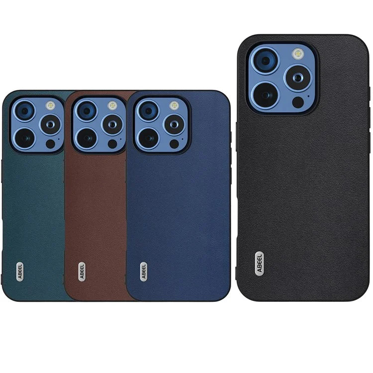 ABEEL For iPhone 16 Pro Max Case Genuine Cow Leather+PC+TPU Protective Phone Cover