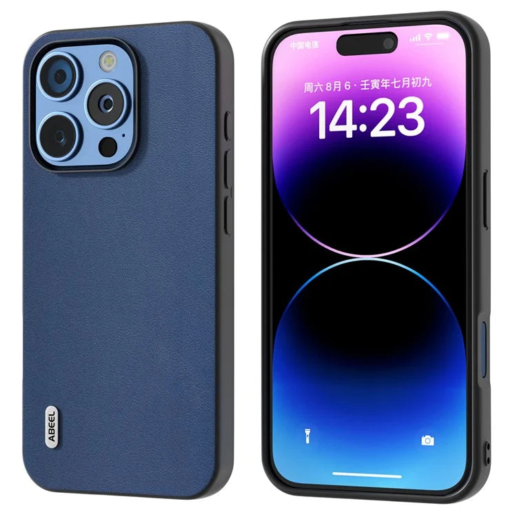 ABEEL For iPhone 16 Pro Max Case Genuine Cow Leather+PC+TPU Protective Phone Cover
