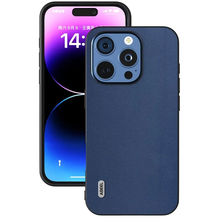 ABEEL For iPhone 16 Pro Max Case Genuine Cow Leather+PC+TPU Protective Phone Cover