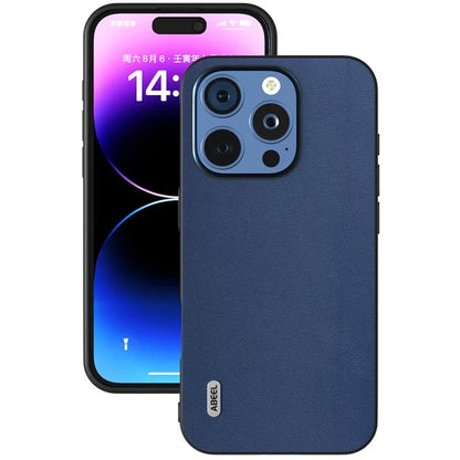 ABEEL For iPhone 16 Pro Max Case Genuine Cow Leather+PC+TPU Protective Phone Cover