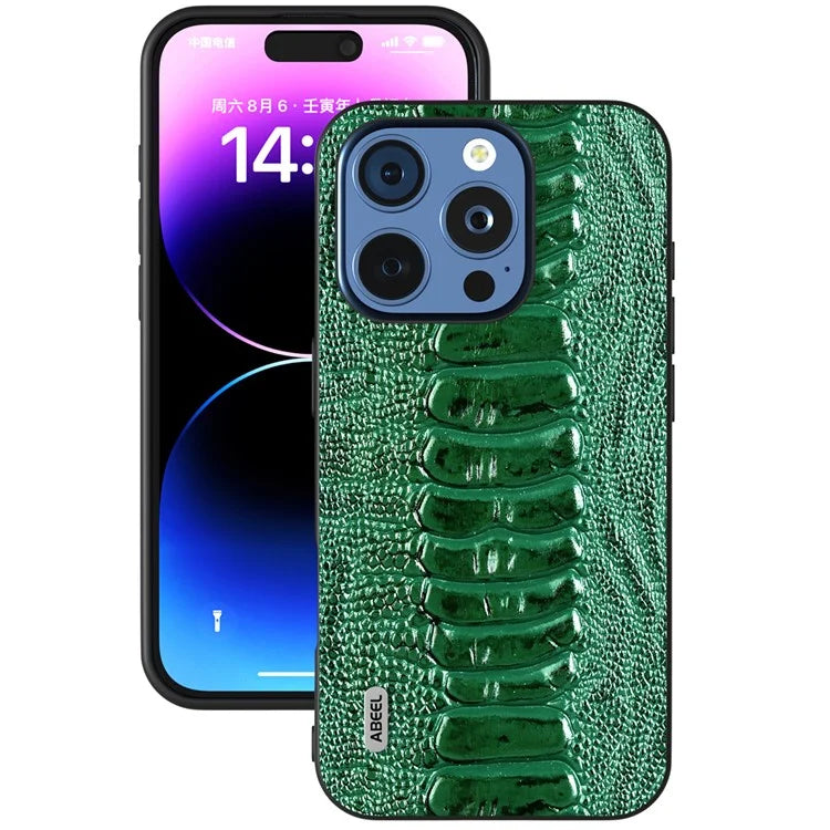 ABEEL For iPhone 16 Pro Max Case Crocodile Texture Genuine Cow Leather+TPU+PC Phone Cover