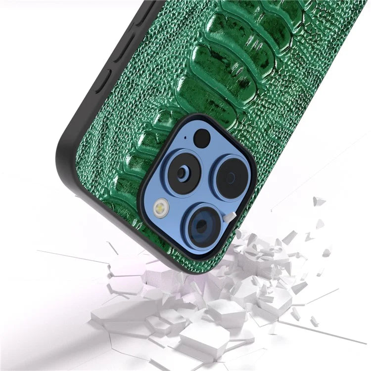 ABEEL For iPhone 16 Pro Max Case Crocodile Texture Genuine Cow Leather+TPU+PC Phone Cover