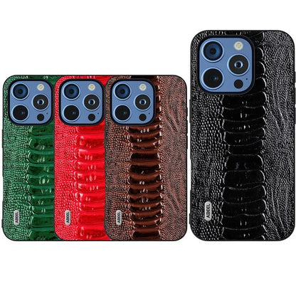 ABEEL For iPhone 16 Pro Max Case Crocodile Texture Genuine Cow Leather+TPU+PC Phone Cover