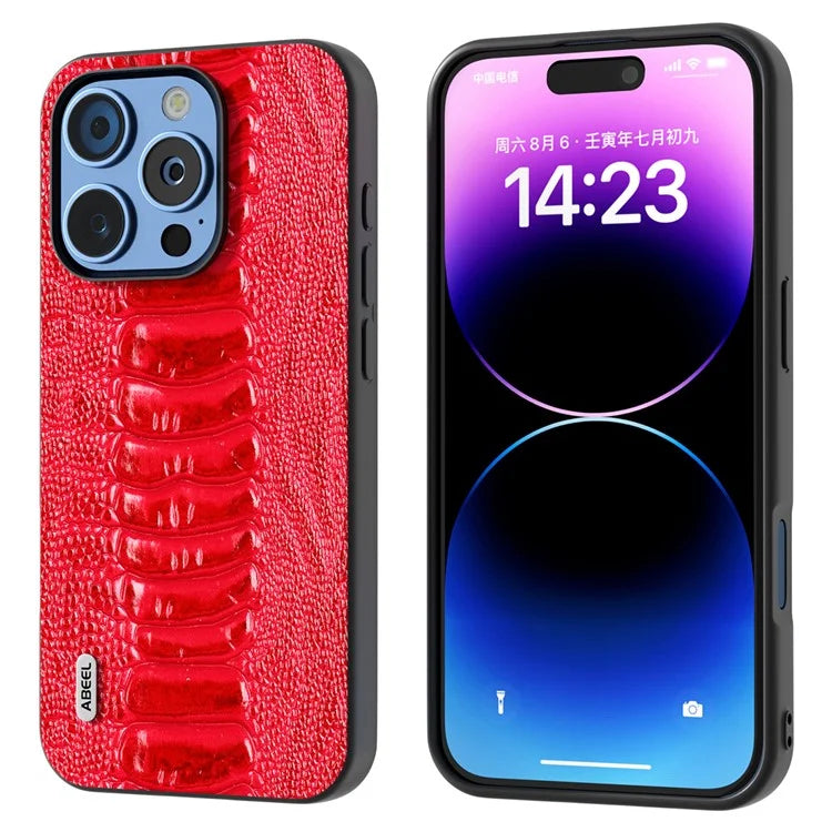 ABEEL For iPhone 16 Pro Max Case Crocodile Texture Genuine Cow Leather+TPU+PC Phone Cover