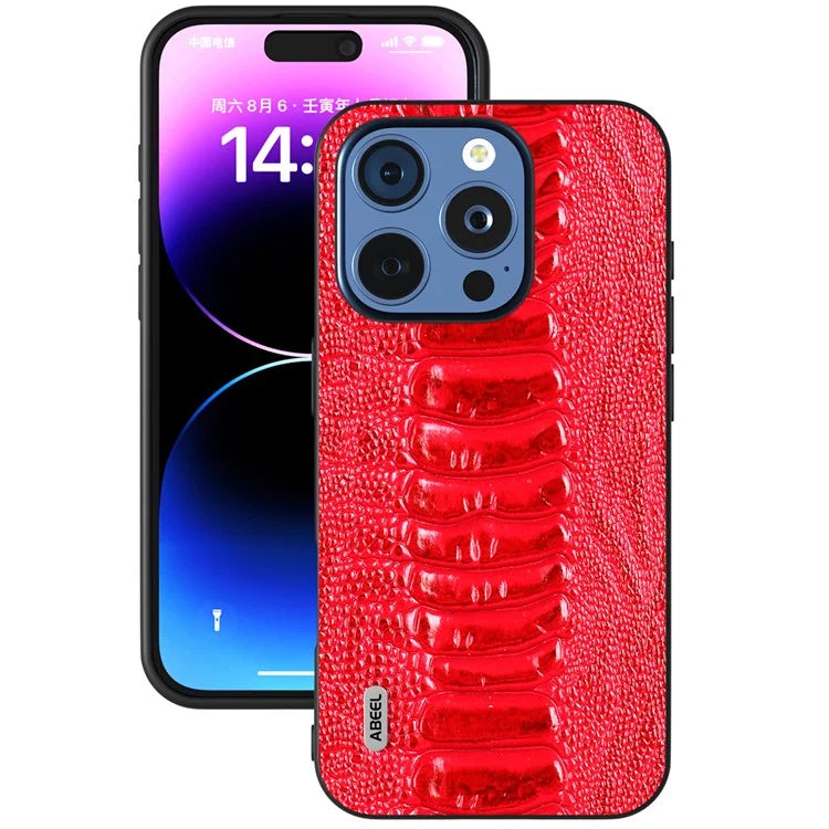 ABEEL For iPhone 16 Pro Max Case Crocodile Texture Genuine Cow Leather+TPU+PC Phone Cover