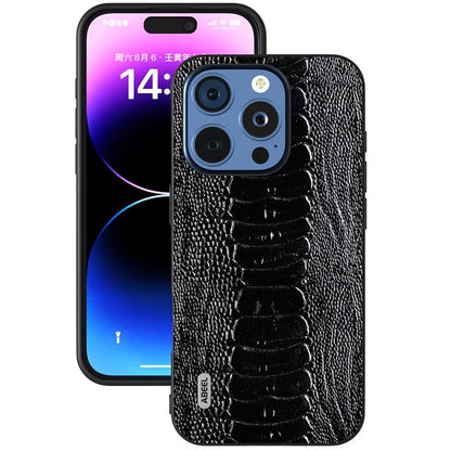 ABEEL For iPhone 16 Pro Max Case Crocodile Texture Genuine Cow Leather+TPU+PC Phone Cover