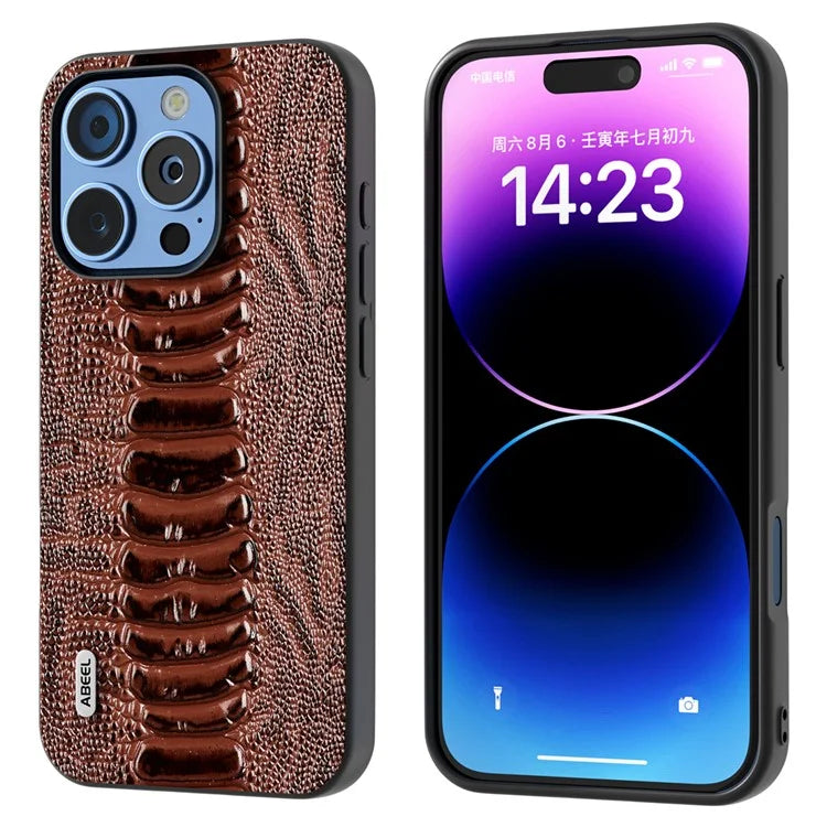 ABEEL For iPhone 16 Pro Max Case Crocodile Texture Genuine Cow Leather+TPU+PC Phone Cover