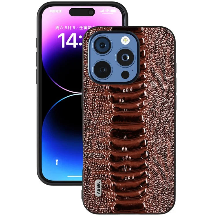 ABEEL For iPhone 16 Pro Max Case Crocodile Texture Genuine Cow Leather+TPU+PC Phone Cover
