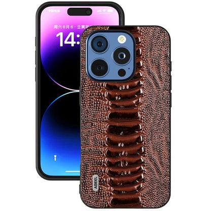 ABEEL For iPhone 16 Pro Max Case Crocodile Texture Genuine Cow Leather+TPU+PC Phone Cover