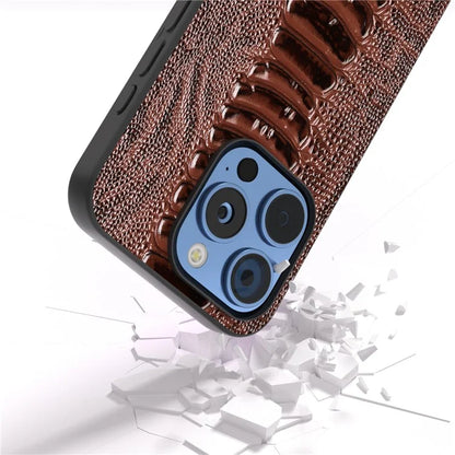 ABEEL For iPhone 16 Pro Max Case Crocodile Texture Genuine Cow Leather+TPU+PC Phone Cover