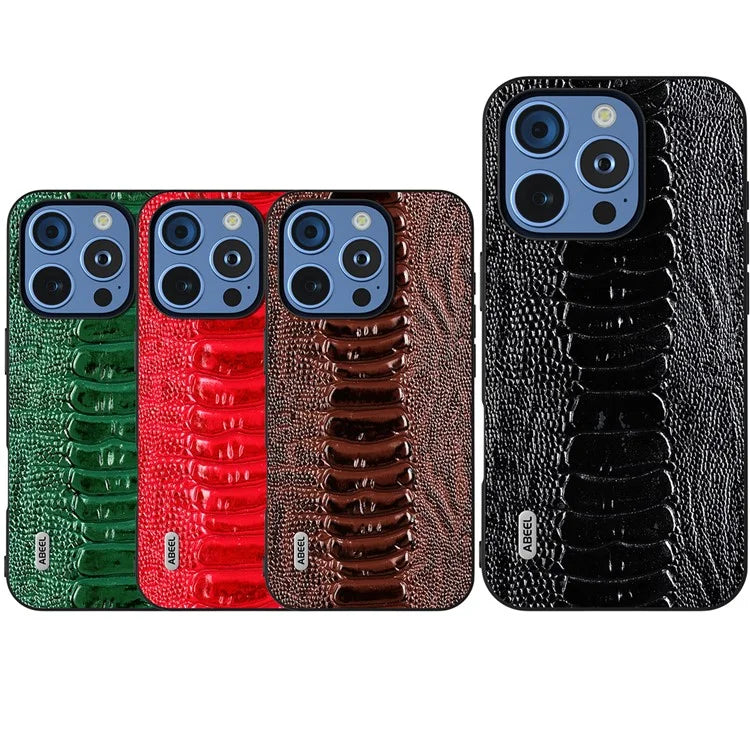 ABEEL For iPhone 16 Pro Max Case Crocodile Texture Genuine Cow Leather+TPU+PC Phone Cover