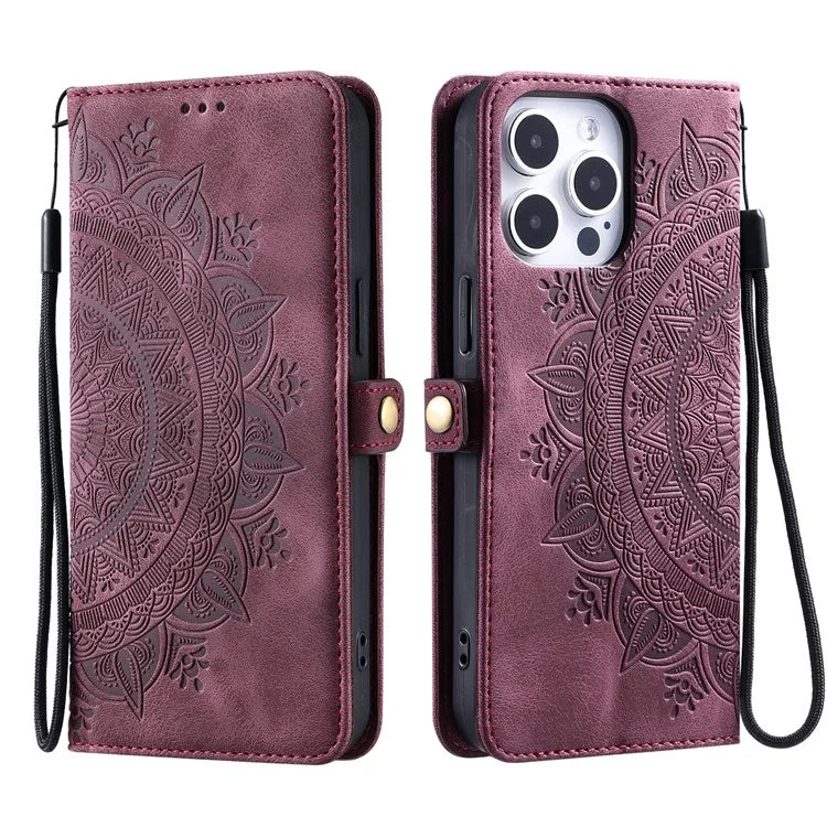 Style 016 For iPhone 16 Pro Case Skin Feel Totem Imprinted Wallet Leather Phone Cover