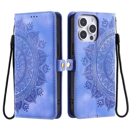 Style 016 For iPhone 16 Pro Case Skin Feel Totem Imprinted Wallet Leather Phone Cover