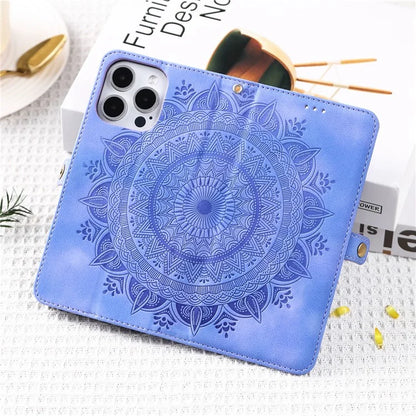 Style 016 For iPhone 16 Pro Case Skin Feel Totem Imprinted Wallet Leather Phone Cover