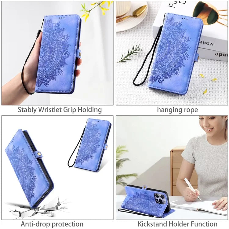 Style 016 For iPhone 16 Pro Case Skin Feel Totem Imprinted Wallet Leather Phone Cover