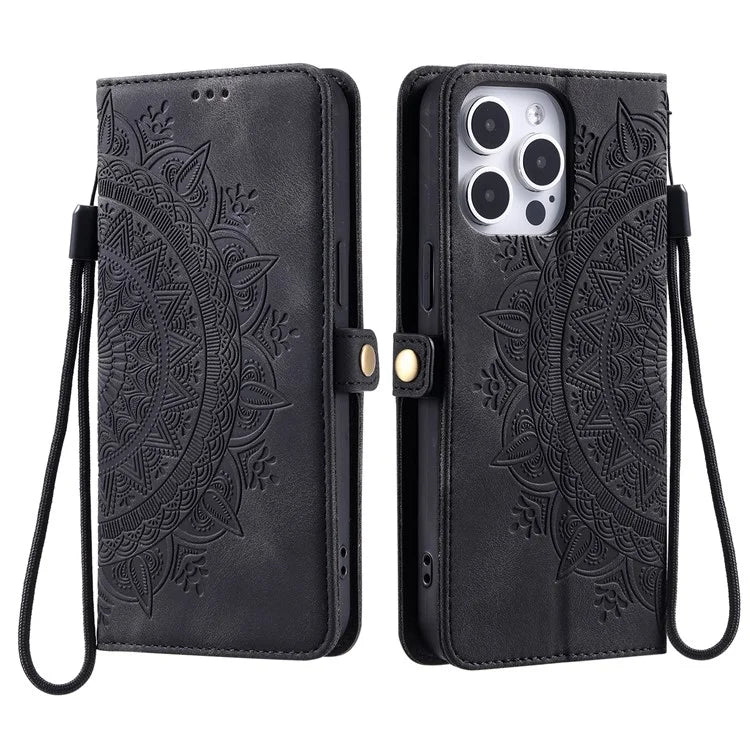 Style 016 For iPhone 16 Pro Case Skin Feel Totem Imprinted Wallet Leather Phone Cover