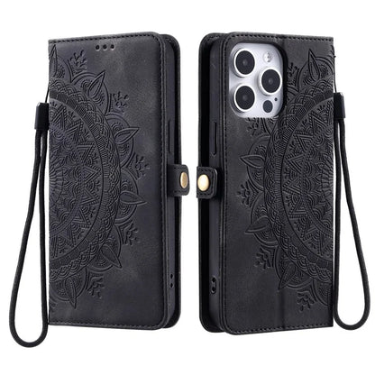Style 016 For iPhone 16 Pro Case Skin Feel Totem Imprinted Wallet Leather Phone Cover
