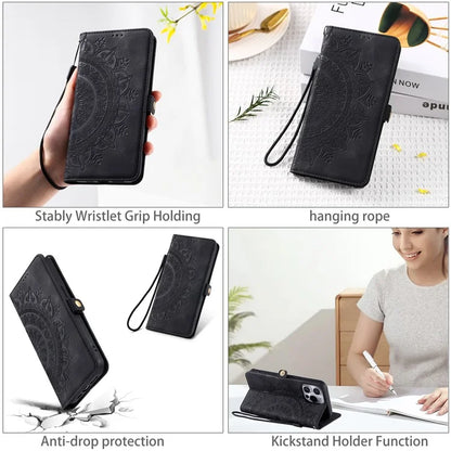 Style 016 For iPhone 16 Pro Case Skin Feel Totem Imprinted Wallet Leather Phone Cover