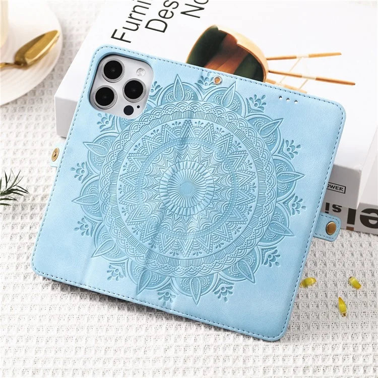 Style 016 For iPhone 16 Pro Case Skin Feel Totem Imprinted Wallet Leather Phone Cover