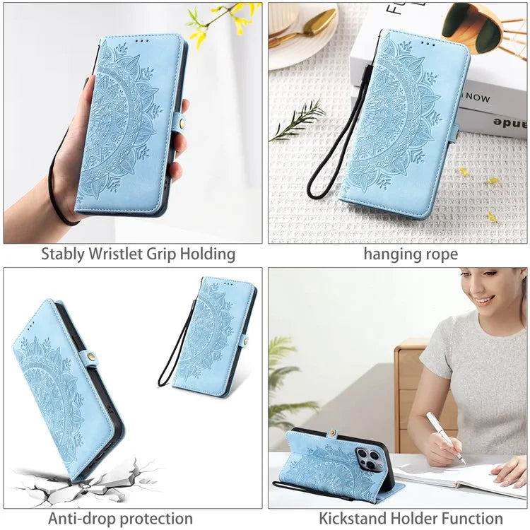 Style 016 For iPhone 16 Pro Case Skin Feel Totem Imprinted Wallet Leather Phone Cover
