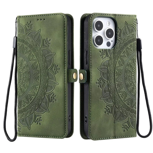 Style 016 For iPhone 16 Pro Max Case Skin Feel Totem Imprinted Wallet Leather Phone Cover