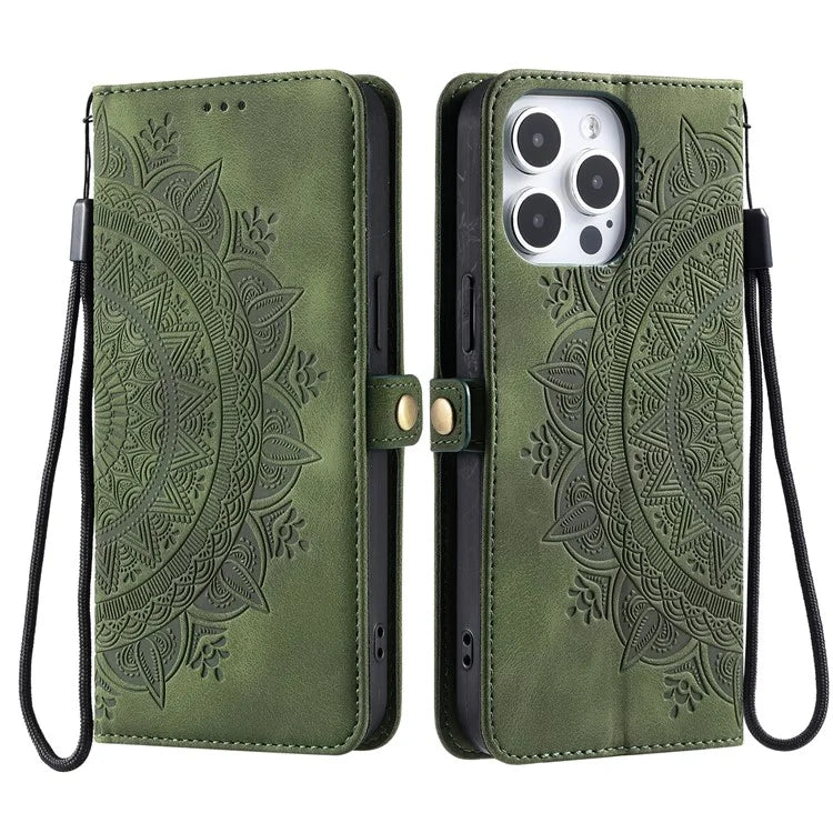 Style 016 For iPhone 14 Pro Case Skin Feel Totem Imprinted Wallet Leather Phone Cover