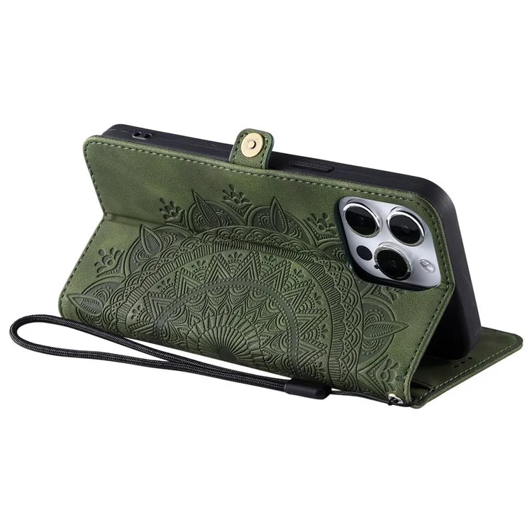 Style 016 For iPhone 14 Pro Case Skin Feel Totem Imprinted Wallet Leather Phone Cover