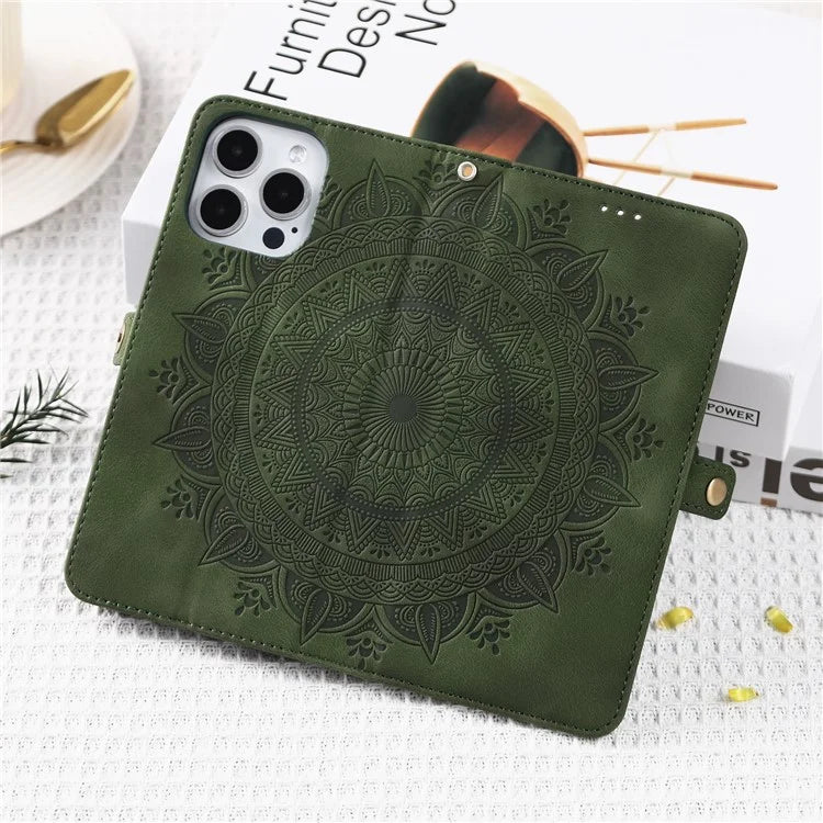 Style 016 For iPhone 14 Pro Case Skin Feel Totem Imprinted Wallet Leather Phone Cover