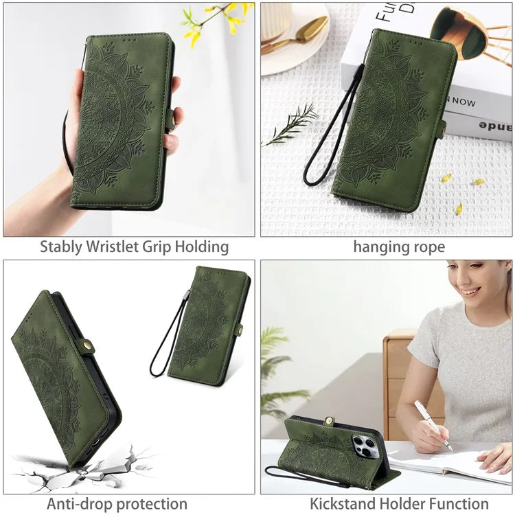 Style 016 For iPhone 14 Pro Case Skin Feel Totem Imprinted Wallet Leather Phone Cover
