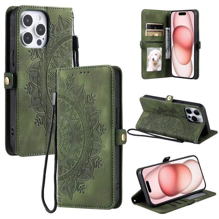 Style 016 For iPhone 14 Pro Case Skin Feel Totem Imprinted Wallet Leather Phone Cover